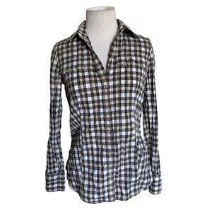 Y2K Banana Republic Western Plaid Pearl Snap Fitted Cowboy Shirt Cotton